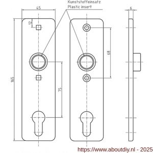 S&B 183012.4 deurschild PZ 165x45 mm afstand 75 mm messing gepolijst - A40615159 - afbeelding 2