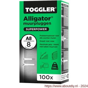 Toggler A8-100 Alligator muurplug zonder flens A8 diameter 8 mm doos 100 stuks - A32650072 - afbeelding 1
