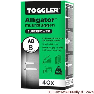 Toggler A8-40 Alligator muurplug zonder flens A8 diameter 8 mm doos 40 stuks - A32650069 - afbeelding 1