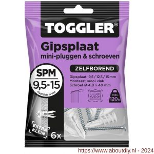 Toggler SPM-6-schroef gipsplaatplug SP-Mini met schroef zak 6 stuks gipsplaat 9-15 mm - A32650009 - afbeelding 1