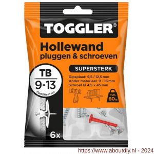 Toggler TB-6-schroef hollewandplug TB met schroef zak 6 stuks plaatdikte 9-13 mm - A32650024 - afbeelding 1