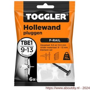 Toggler TBE-1-6 hollewandplug TBE1 voor F-rail zak 6 stuks plaatdikte 9-13 mm - A32650014 - afbeelding 1