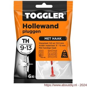 Toggler TH-6 hollewandplug TH met haak zak 6 stuks plaatdikte 9-13 mm - A32650030 - afbeelding 1