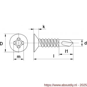Kobout 47504PA235025 zelfborende schroef verzonken kop Phillipsdrive (kruiskop) DIN 7504O RVS A2 3,5x25 - A50486686 - afbeelding 1
