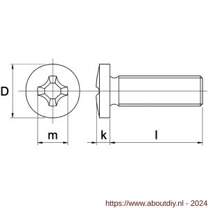 Kobout 47985A203016 metaalschroef bolcilinderkop Philipsdrive (kruiskop) DIN 7985 RVS A2 M3x16 - A50452645 - afbeelding 1