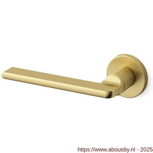 Mandelli1953 1751L Grint deurkruk gatdeel op rozet 50x6 mm linkswijzend gegraveerd mat messing - A21012044 - afbeelding 1