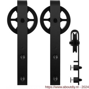GPF Bouwbeslag ZwartWit 0502.61G schuifdeurhanger set voor glazen schuifdeuren Teho zwart voor extra glazen deur zwart - A21013081 - afbeelding 1