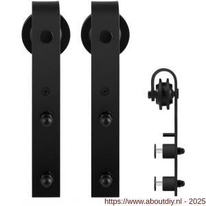GPF Bouwbeslag ZwartWit 0500.61G schuifdeurhanger set voor glazen schuifdeuren Lanka voor extra glazen deur zwart - A21013072 - afbeelding 1