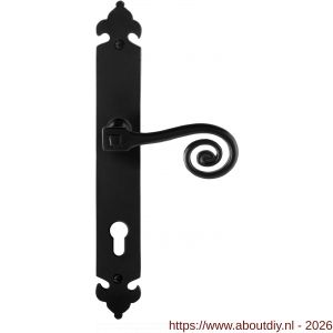 GPF Bouwbeslag Smeedijzer GPF6200.60R PC85 Kera deurkruk gatdeel op langschild 291x41x4 mm PC85 rechtswijzend smeedijzer zwart - A21009422 - afbeelding 1
