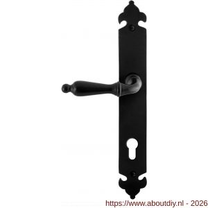 GPF Bouwbeslag Smeedijzer GPF6215.60L/R PC85 Muki deurkruk gatdeel op langschild 291x41x4 mm links-rechtswijzend smeedijzer zwart - A21010389 - afbeelding 1