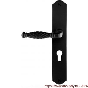 GPF Bouwbeslag Smeedijzer GPF6225.60L/R PC55 Tuli deurkruk gatdeel op schild 238x41x4 mm links-rechtswijzend smeedijzer zwart - A21010401 - afbeelding 1