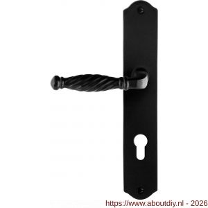 GPF Bouwbeslag Smeedijzer GPF6225.60L/R PC72 Tuli deurkruk gatdeel op schild 238x41x4 mm links-rechtswijzend smeedijzer zwart - A21010402 - afbeelding 1