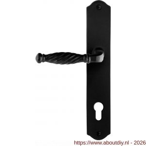 GPF Bouwbeslag Smeedijzer GPF6225.60L/R PC85 Tuli deurkruk gatdeel op schild 238x41x4 mm links-rechtswijzend smeedijzer zwart - A21010403 - afbeelding 1