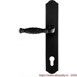 GPF Bouwbeslag Smeedijzer GPF6225.60L/R PC92 Tuli deurkruk gatdeel op schild 238x41x4 mm links-rechtswijzend smeedijzer zwart - A21010404 - afbeelding 1