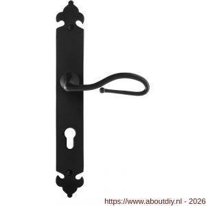 GPF Bouwbeslag Smeedijzer GPF6260.60R PC72 Lumi deurkruk gatdeel op langschild 291x41x4 mm rechtswijzend smeedijzer zwart - A21009569 - afbeelding 1