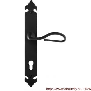 GPF Bouwbeslag Smeedijzer GPF6260.60R PC85 Lumi deurkruk gatdeel op langschild 291x41x4 mm rechtswijzend smeedijzer zwart - A21009571 - afbeelding 1