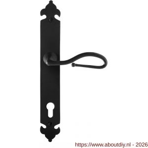 GPF Bouwbeslag Smeedijzer GPF6260.60R PC92 Lumi deurkruk gatdeel op langschild 291x41x4 mm rechtswijzend smeedijzer zwart - A21009573 - afbeelding 1
