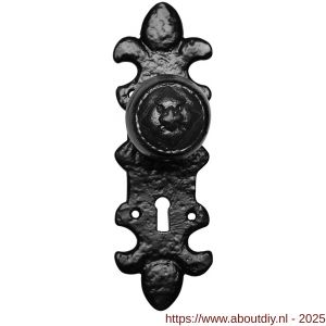 Kirkpatrick KP1212 knop 50 mm op schild 203x63 mm PC55 draaibaar smeedijzer zwart - A21004504 - afbeelding 1