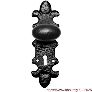 Kirkpatrick KP1213 knop 63x38 mm op schild 203x63 mm blind draaibaar smeedijzer zwart - A21004512 - afbeelding 1