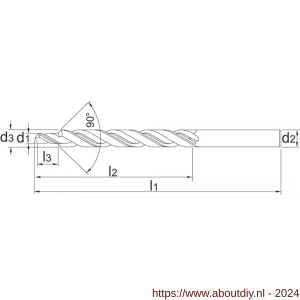 Phantom 16.250 HSS kerngat-spiraalboor DIN 8378 voor tapgaten 90 graden M3 2‚5x3‚4 mm - A40504687 - afbeelding 2