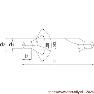 Phantom 15.380 HSS centerboor DIN 333-B met dubbele hoek 60 graden 120 graden 2‚5x12 mm - A40504434 - afbeelding 2