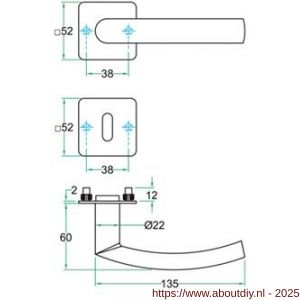 Artitec RVS Woning kruk-krukgarnituur 2 mm vlakrozet Lana FS RVS mat WC 8 mm - A23000383 - afbeelding 2