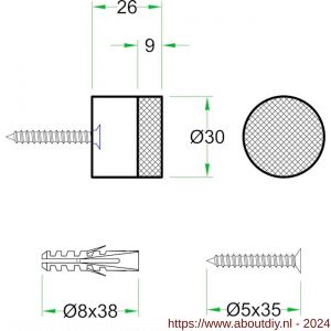 Artitec deurbuffer wandmontage diameter 30x26 mm RVS mat - A23000682 - afbeelding 2