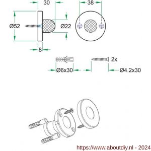 Artitec deurbuffer wandmontage diameter 52x30 mm RVS mat - A23000684 - afbeelding 2