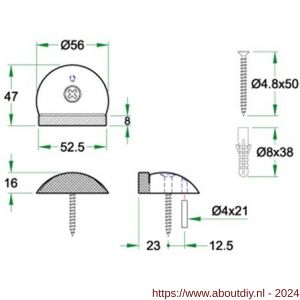 Artitec deurbuffer vloermontage diameter 56x47 mm RVS mat - A23000685 - afbeelding 2