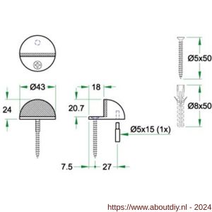 Artitec deurbuffer vloermontage diameter 43x24 mm RVS mat - A23000686 - afbeelding 2