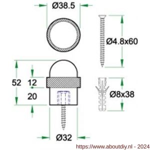 Artitec deurbuffer vloermontage diameter 39x52 mm RVS mat - A23000689 - afbeelding 2