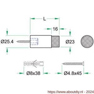 Artitec deurbuffer wandmontage diameter 25x60 mm RVS mat - A23000692 - afbeelding 2