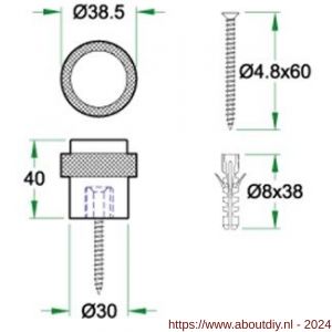 Artitec deurbuffer vloermontage diameter 39x40 mm RVS mat - A23000694 - afbeelding 2