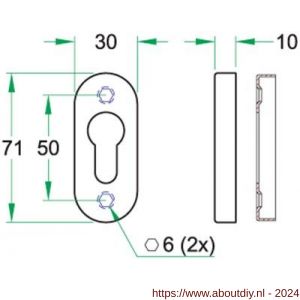 Artitec cilinder sleutelrozet smalschild stuk RVS mat ovaal rozet - A23001173 - afbeelding 2