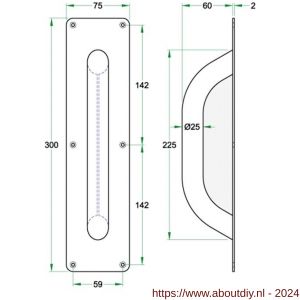 Artitec Zorg en Welzijn S-preventie anti suicidaal paar deurgreep diameter 25x300 mm op schild RVS mat - A23001088 - afbeelding 2
