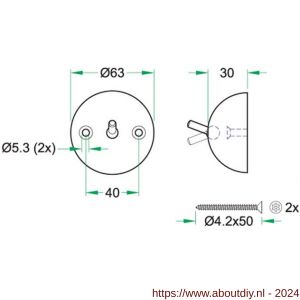 Artitec Zorg en Welzijn S-preventie anti suicidaal jashaak diameter 63 mm RVS mat - A23001421 - afbeelding 2