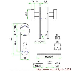 Artitec Proline Classic knopgarnituur op kortschild pendeldeur PL RVS mat PC72 KS - A23001322 - afbeelding 2