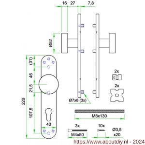 Artitec Proline Classic knopgarnituur op langschild pendeldeur PL RVS mat PC 72 LS - A23001328 - afbeelding 2
