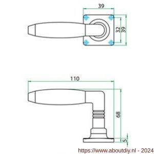 Artitec kruk-krukgarnituur Ton jaren-30 vierkant rozet mat nikkel WC 8 mm - A23000080 - afbeelding 2