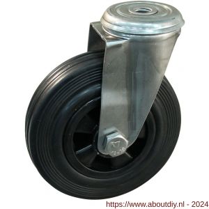 Protempo serie 01-30 zwenk transportwiel boutgat RVS gaffel PP velg standaard zwarte rubberen band 80 mm glijlager - A20913132 - afbeelding 1