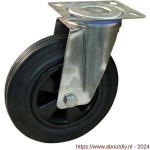 Protempo serie 01-30 zwenk transportwiel plaatbevestiging RVS gaffel PP velg standaard zwarte rubberen band 200 mm glijlager - A20913721 - afbeelding 1