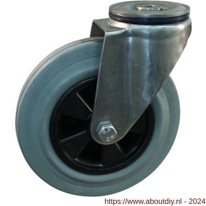 Protempo serie 11-31 zwenk transportwiel boutgat RVS gaffel PP velg standaard grijze rubberen band 180 mm rollager RVS - A20913167 - afbeelding 1