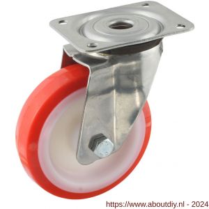 Protempo serie 27-31 zwenk transportwiel plaatbevestiging RVS gaffel witte PA velg rode TPU band ± 97 shore A 125 mm glijlager - A20912746 - afbeelding 1