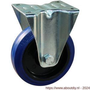 Protempo serie 13-12 bok transportwiel plaatbevestiging stalen gaffel zwarte PA velg blauwe elastische rubberen band ± 70 shore A 80 mm rollager - A20911074 - afbeelding 1