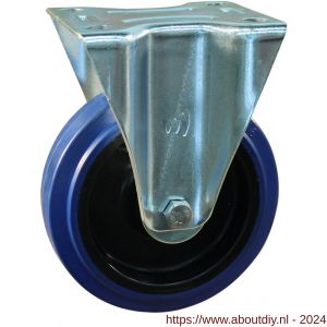 Protempo serie 13-12 bok transportwiel plaatbevestiging stalen gaffel zwarte PA velg blauwe elastische rubberen band ± 70 shore A 125 mm rollager - A20911077 - afbeelding 1