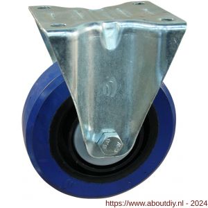 Protempo serie 13-10 bok transportwiel plaatbevestiging stalen gaffel zwarte PA velg blauwe elastische rubberen band ± 70 shore A 125 mm kogellager - A20911073 - afbeelding 1