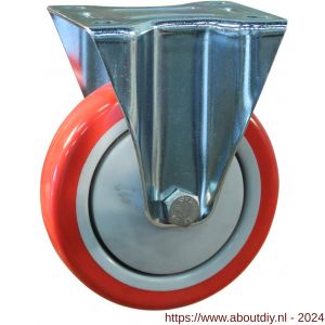 Protempo serie 21-12 bok transportwiel plaatbevestiging stalen gaffel grijze glasvezel versterkte PA velg rode TPU band 75 mm kogellager - A20912121 - afbeelding 1