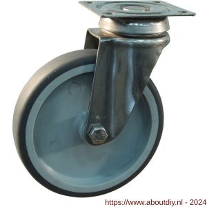 Protempo serie 68-37 zwenk apparatenwiel plaatbevestiging RVS gaffel grijze PA velg TPE band 100 mm glijlager - A20910397 - afbeelding 1