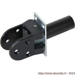 Hawgood deurveerscharnier 41K bevestigingsplaat verzinkt deurdikte 40 mm met vaststelling schoen kunststof zwart - A10100278 - afbeelding 1