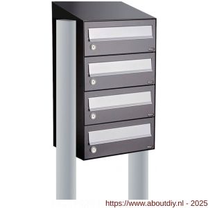 Allux Hive set postkast staal verzinkt gepoedercoat 1-breed 4-hoog met dak op statief antraciet - A11201335 - afbeelding 1